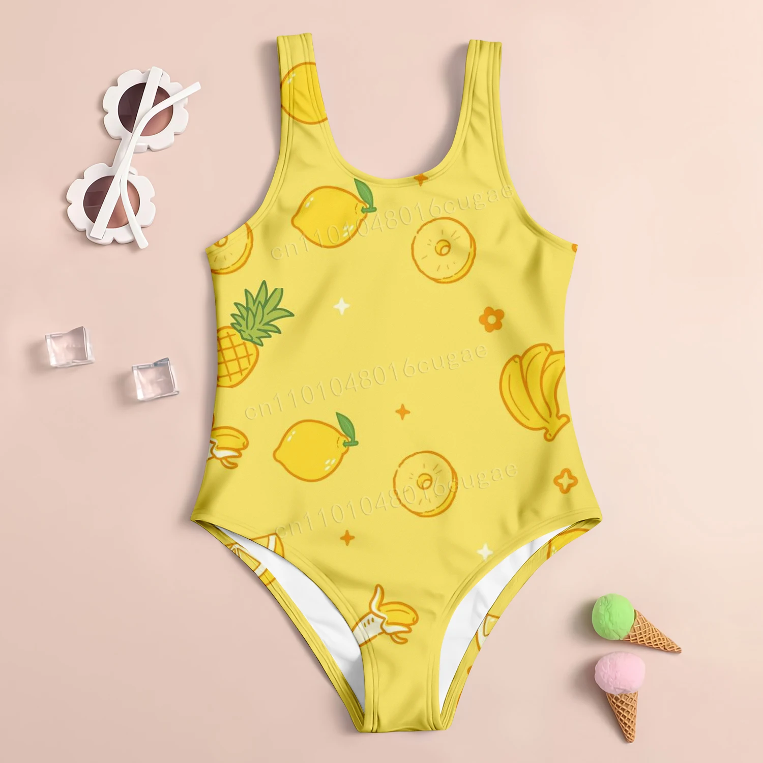 سلسلة الفاكهة الملونة نمط ملابس السباحة الفتيات لطيف مريح قطعة واحدة ملابس السباحة الصيف الشاطئ الكرتون طباعة نمط ملابس السباحة #2