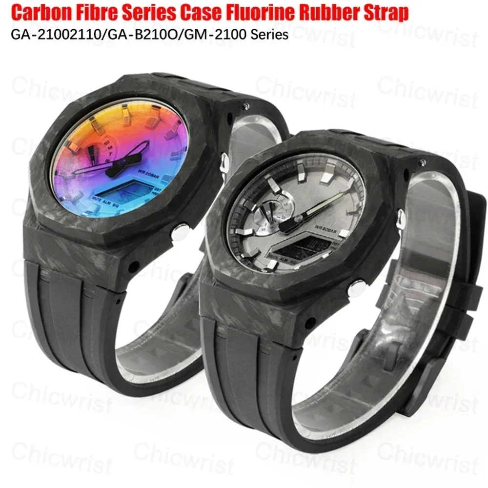 طقم عصري من الألياف الكربونية لـ Casioak GA2100 GA2110 حزام مطاطي لـ CasiOak GAB2100 GM2100 طقم تعديل مع مسامير كوريا