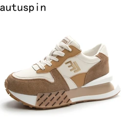 Autuspin 3cm Chunky Women Sneakers Winter Autumn Mixed Colors Genuine Leather Woman Shoes Leisure Platform Zapatillas De Mujer