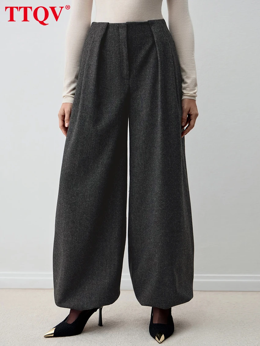 

TTQV Fashion Loose Gray Women's Pants 2026 Spring High Waist Wide Leg Trousers Elegant Classic Solid Pants Female Clothing