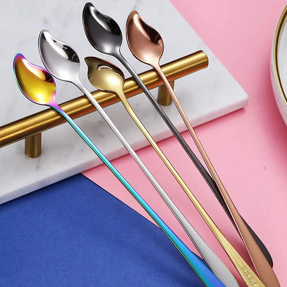 

5Pcs Stainless Steel Dessert Spoons Creative Mixing Coffee Scoops for Ice Cream Watermelon Milk Beverage Home Kitchen Bakery Use