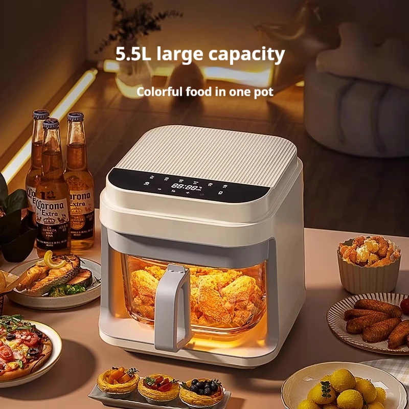 2026 1200W Air Fryer for Home Use with Transparent Glass Basket No Flipping Multifunctional Oven Cool Touch Handle 8 in 1