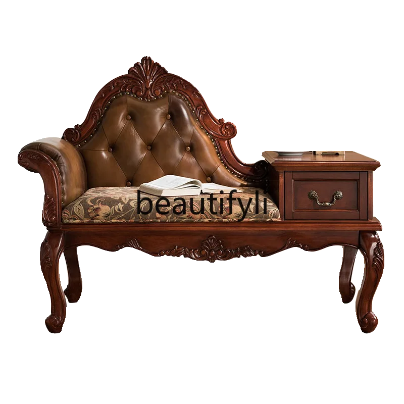

American solid wood telephone chair European retro fabric princess chair bedroom luxury leisure chair beauty couch