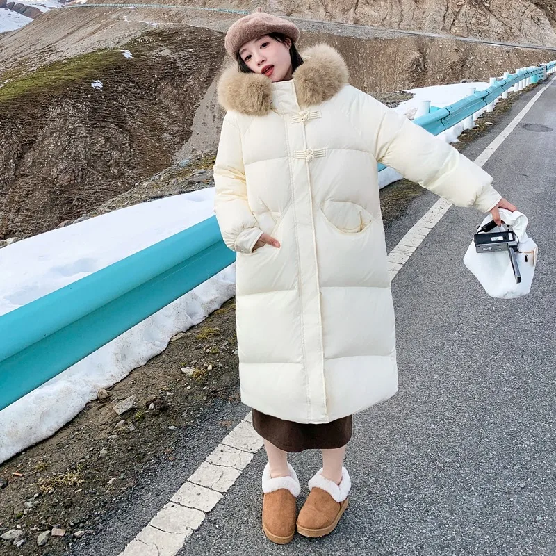 

2025 NEW Hot Sale Of The Season Winter Thickened Long Hooded down Cotton Jacket Women's Coat with Large Fur Collar New Style But