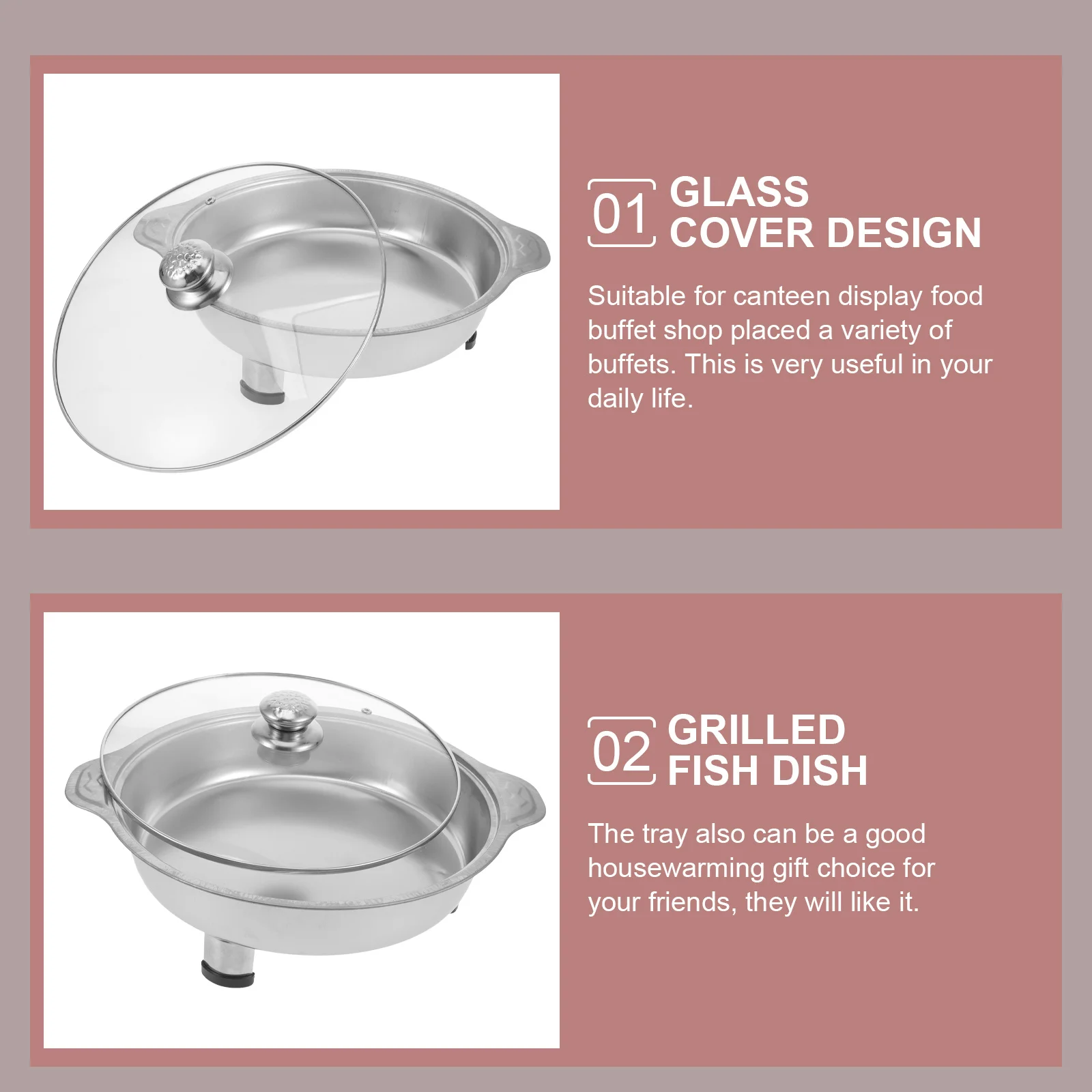 

Buffet Pan Stainless Steel Food Basin Canteen Food Container Tray Covered for Restaurant Serving Buffet Tray