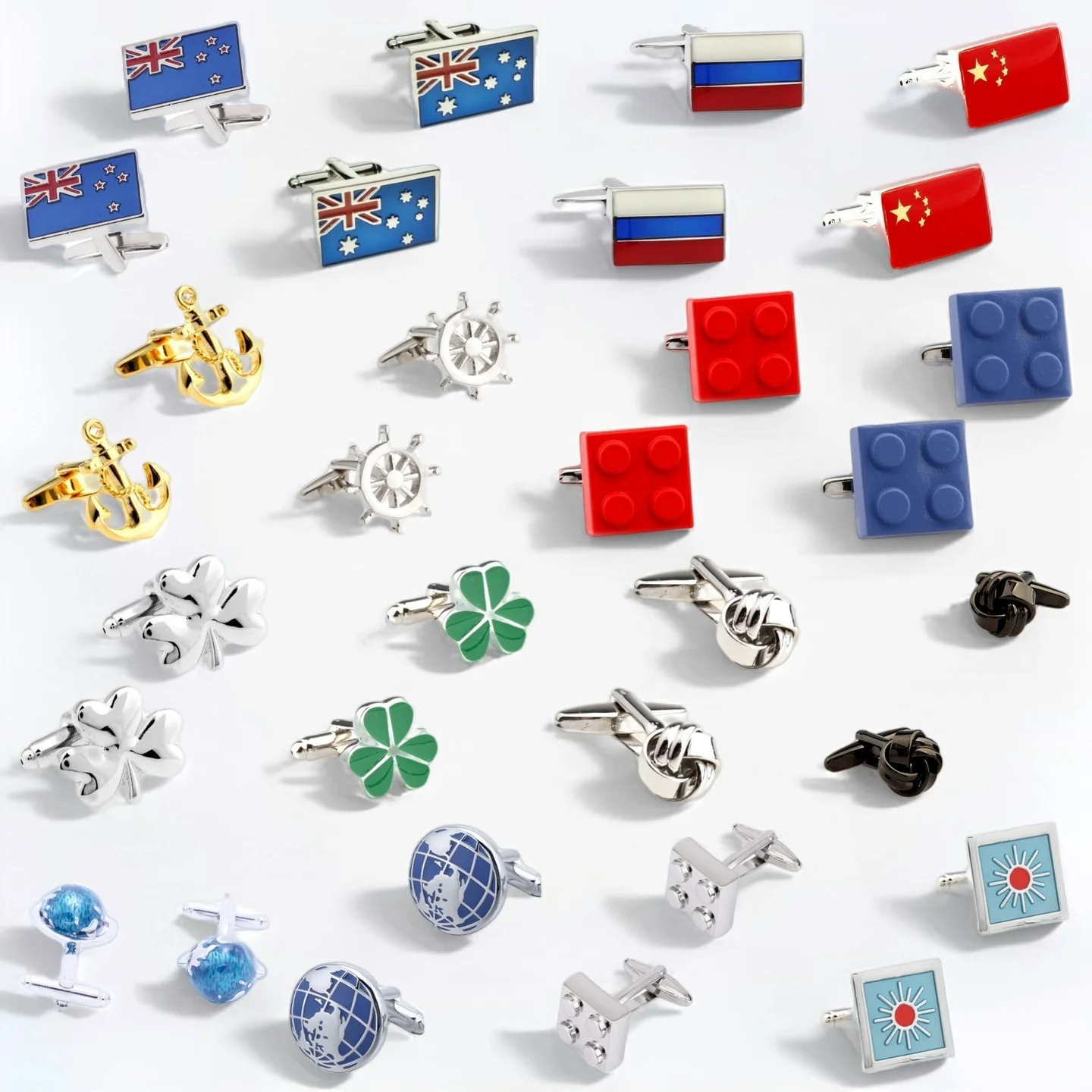 28 Styles Globe Flag Block Cufflinks Men Anchor Wheel Clover Cuff Links 1 Pair