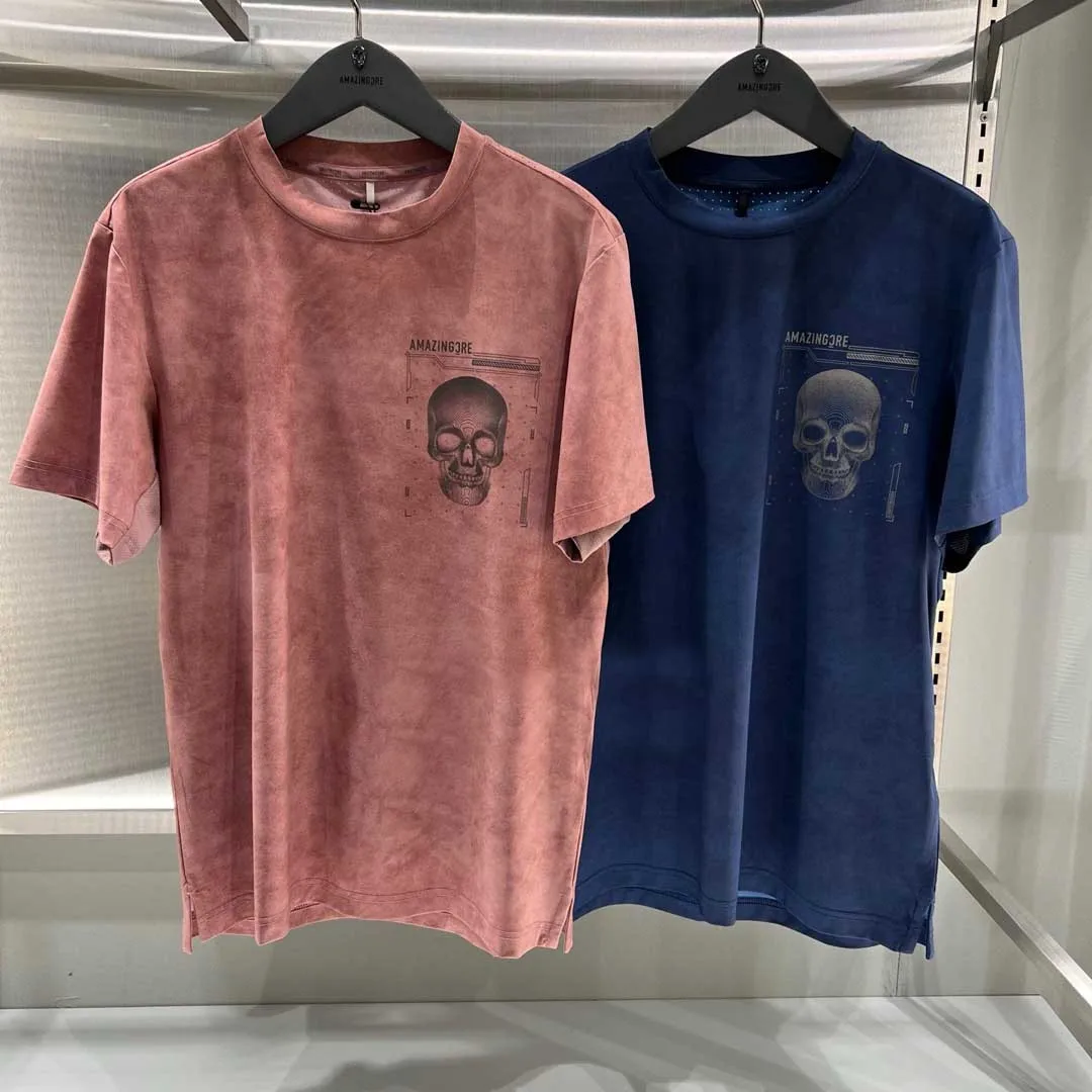 25 Spring New Golf Clothing Men's Short Sleeve T-shirt Round Neck Skull Print Casual Sports Golf Top