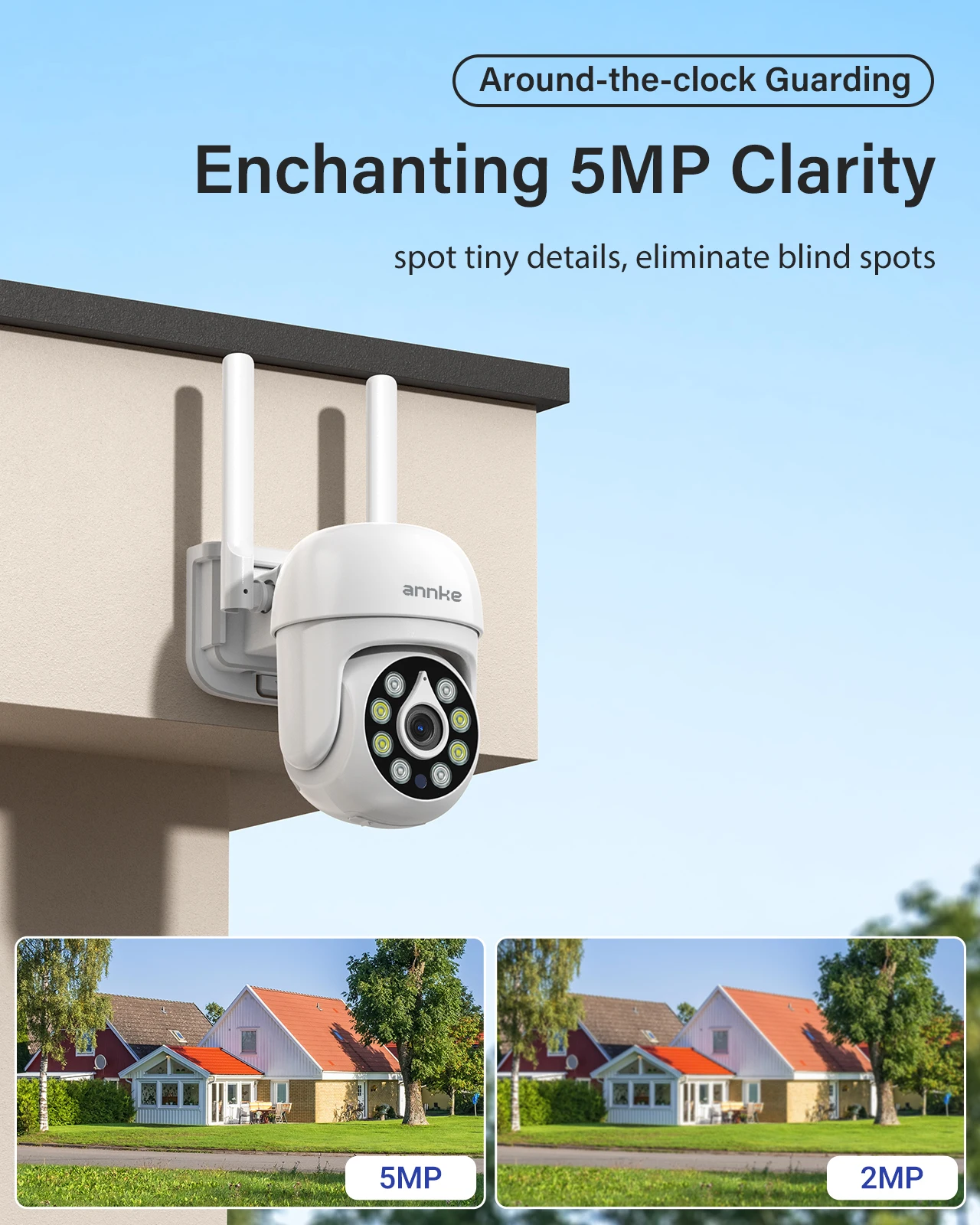 ANNKE 5MP PTZ Security Camera, 350° Pan 90° Tilt WiFi Cam 8X Digital Zoom, Human Detection, Two-Way Audio, 20m IR & 10m Full-Color Night Vision, H.264+, IP66, Alexa