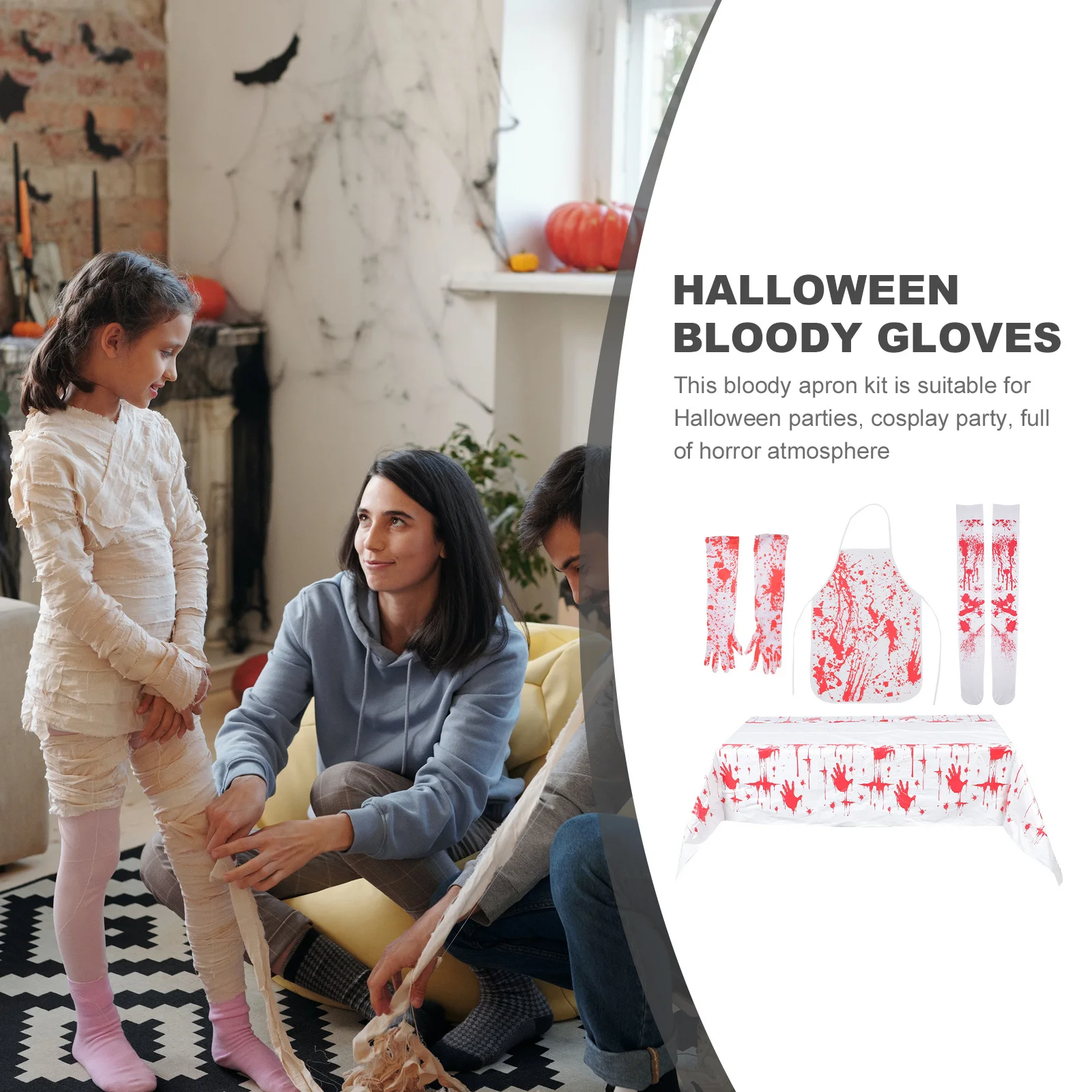 

1Set Halloween Cosplay Bloody Apron Kit Includes Table Runner Thigh High Socks Gloves Scary Over Knee Horror Party Outfit