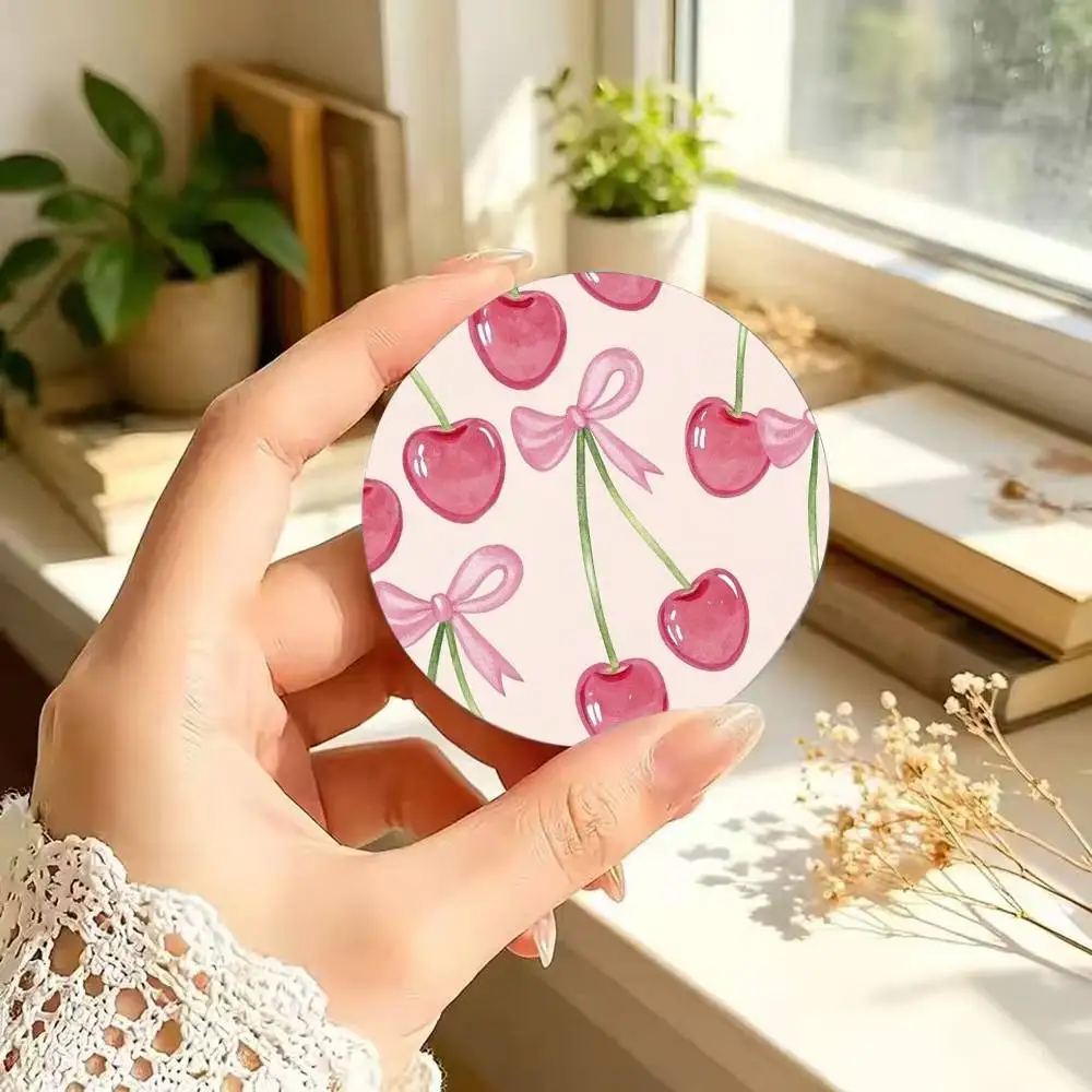 Art Pink bow c-cherry 25 32 44 58 75mm Circular Buttons Brooches Lapel Clips Trendy Ornament Festive Souvenir Present