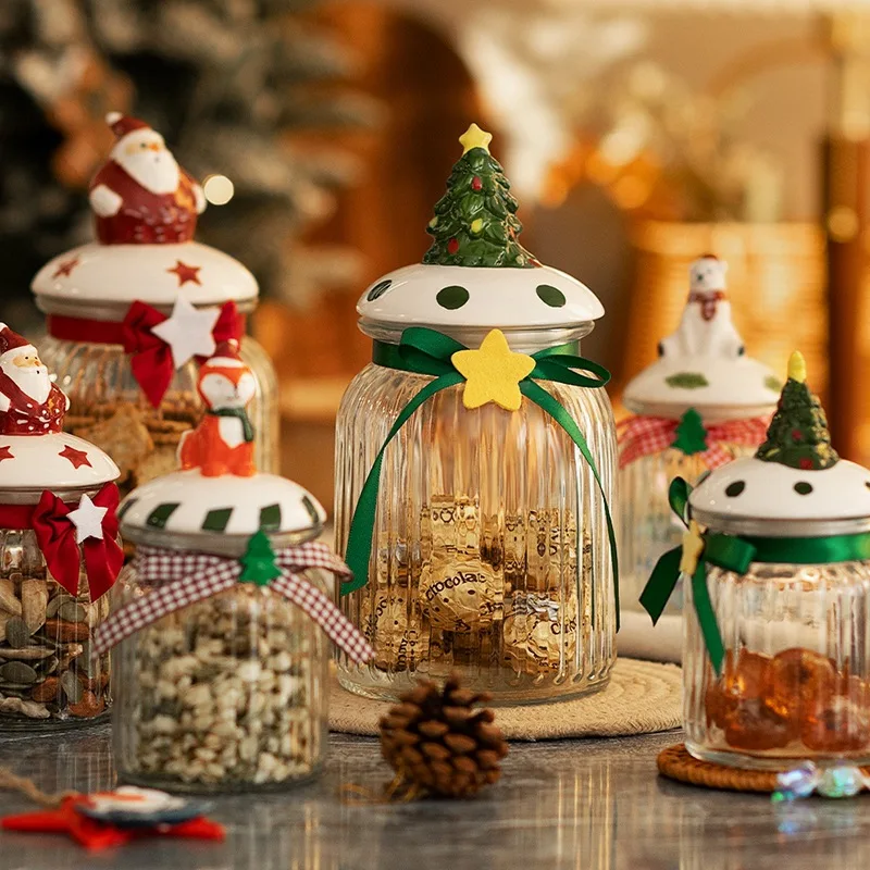 Christmas Style Candy Jar Biscuit Nut Sealed Jar Snack Storage Food Grade Glass Storage Jar