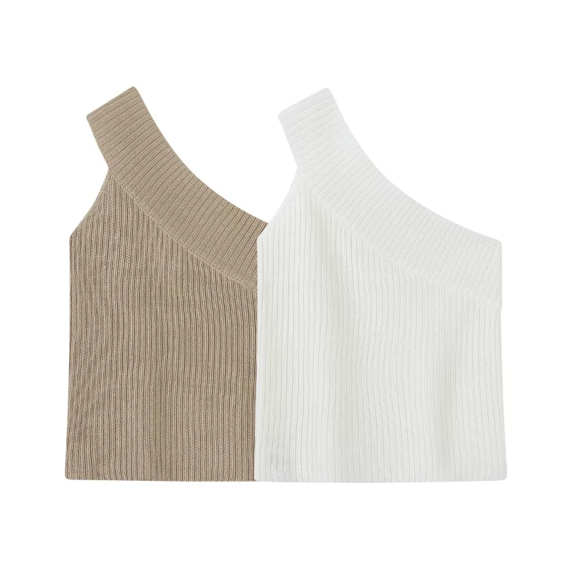Sexy Crop Top 2026 Summer Irregular One Shoulder Knit Tank Top Women Unique Designer Asymmetric Shoulder Outerwear Camis