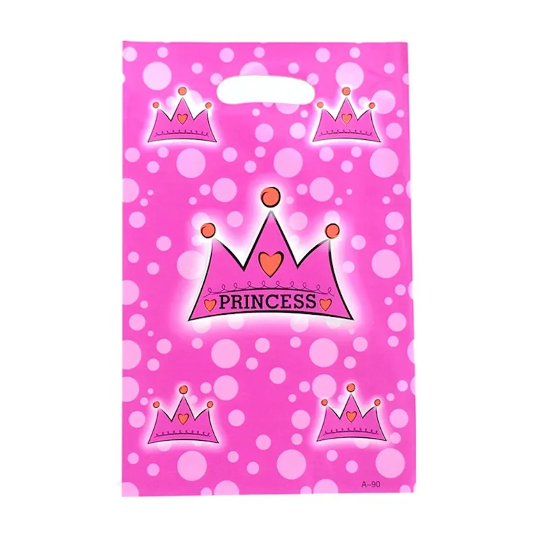 10pcs/lot Baby Shower Party Kids Favors Prince Princess Blue Pink Crown Theme Plastic Loot Bags Birthday Decorate Gifts Bags