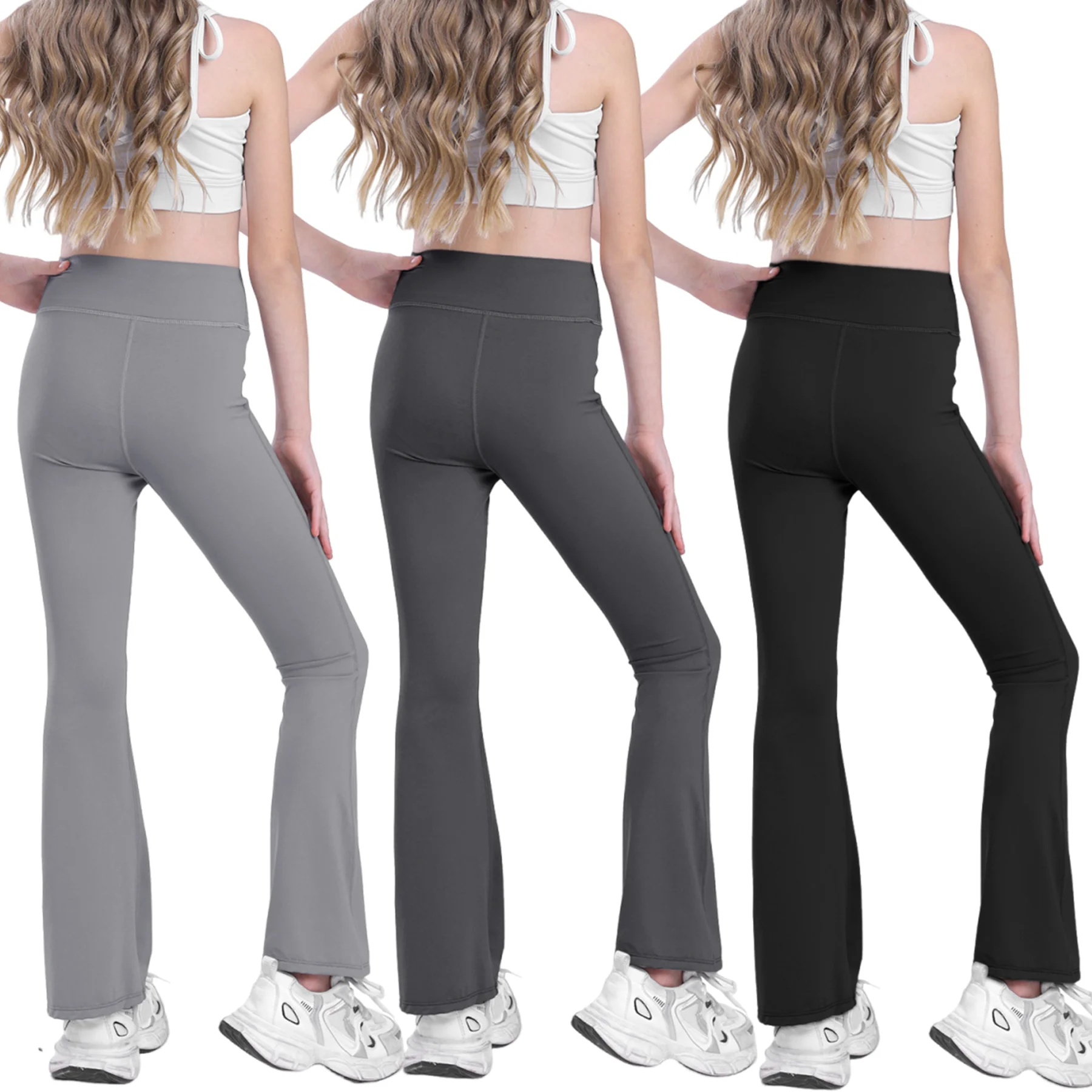 

Flared Yoga Pants Teen Girls High Waist Slim Fit Stretch Non-See Through Comfy School Casual Everyday Wear