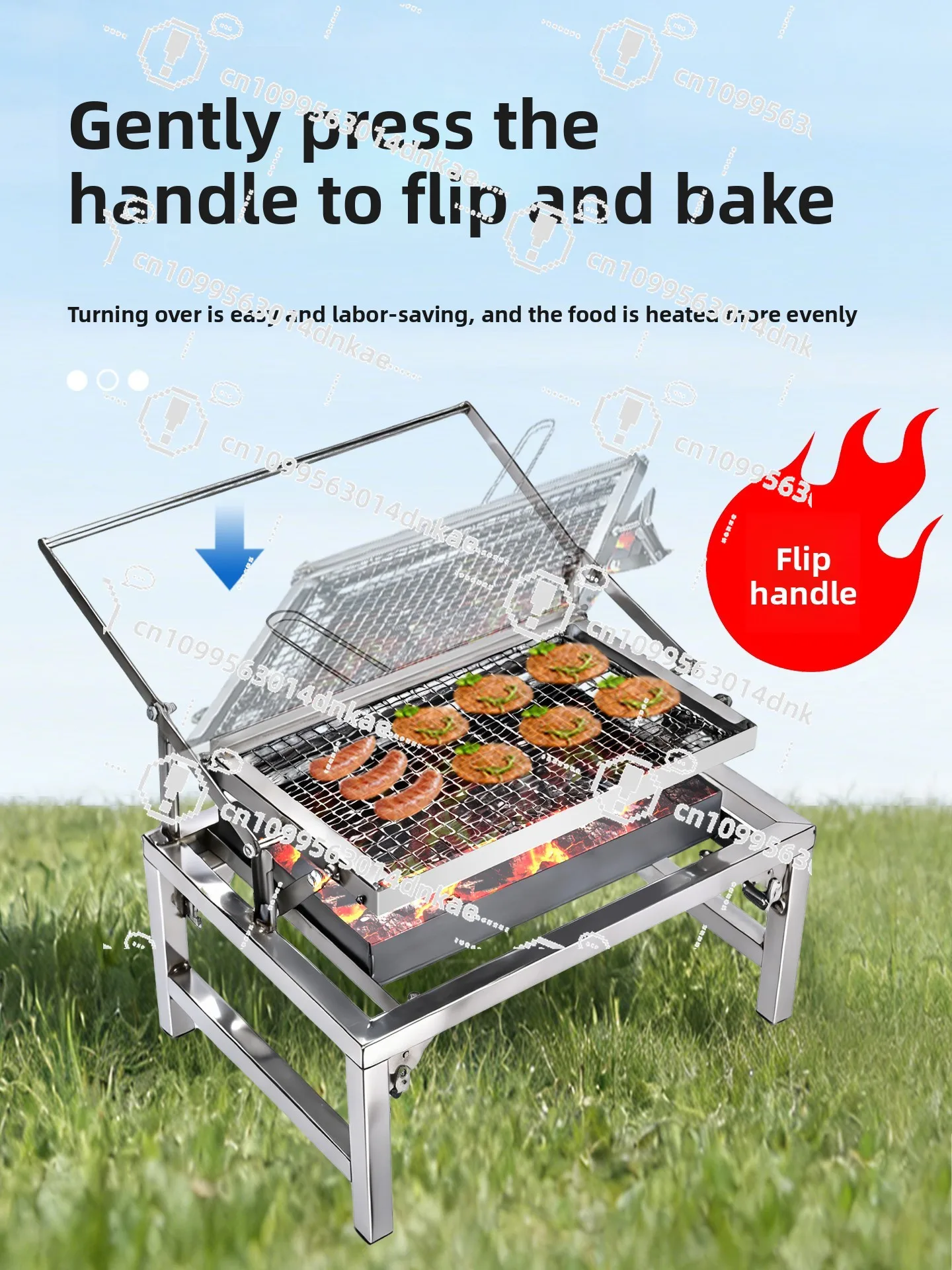 New Flip Outdoor Portable Folding BBQ Stove Camping Grilled Lamb Skewers Grilled Fish Charcoal Stainless Steel Equipment