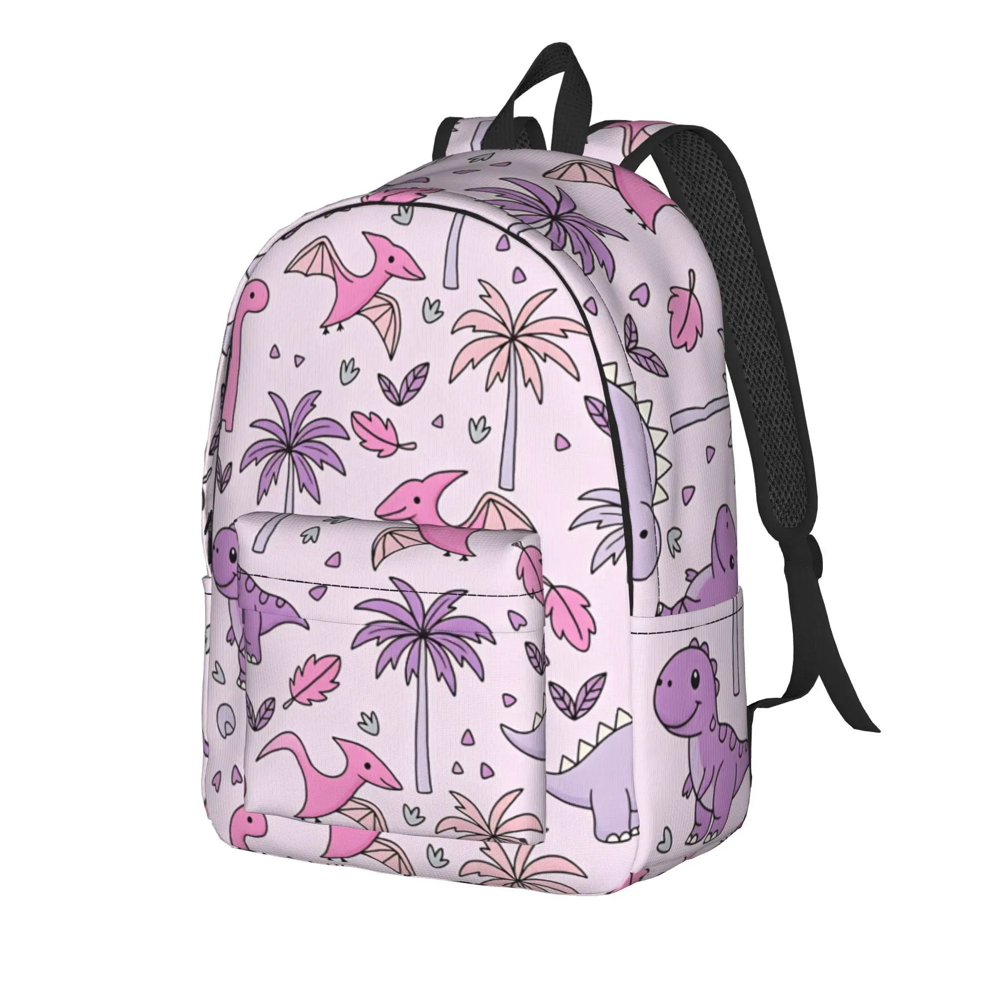 Pink Purple Tropical Dinosaur Print Backpack  College Backpacks Female Colorful Soft School Bags Novelty Rucksack