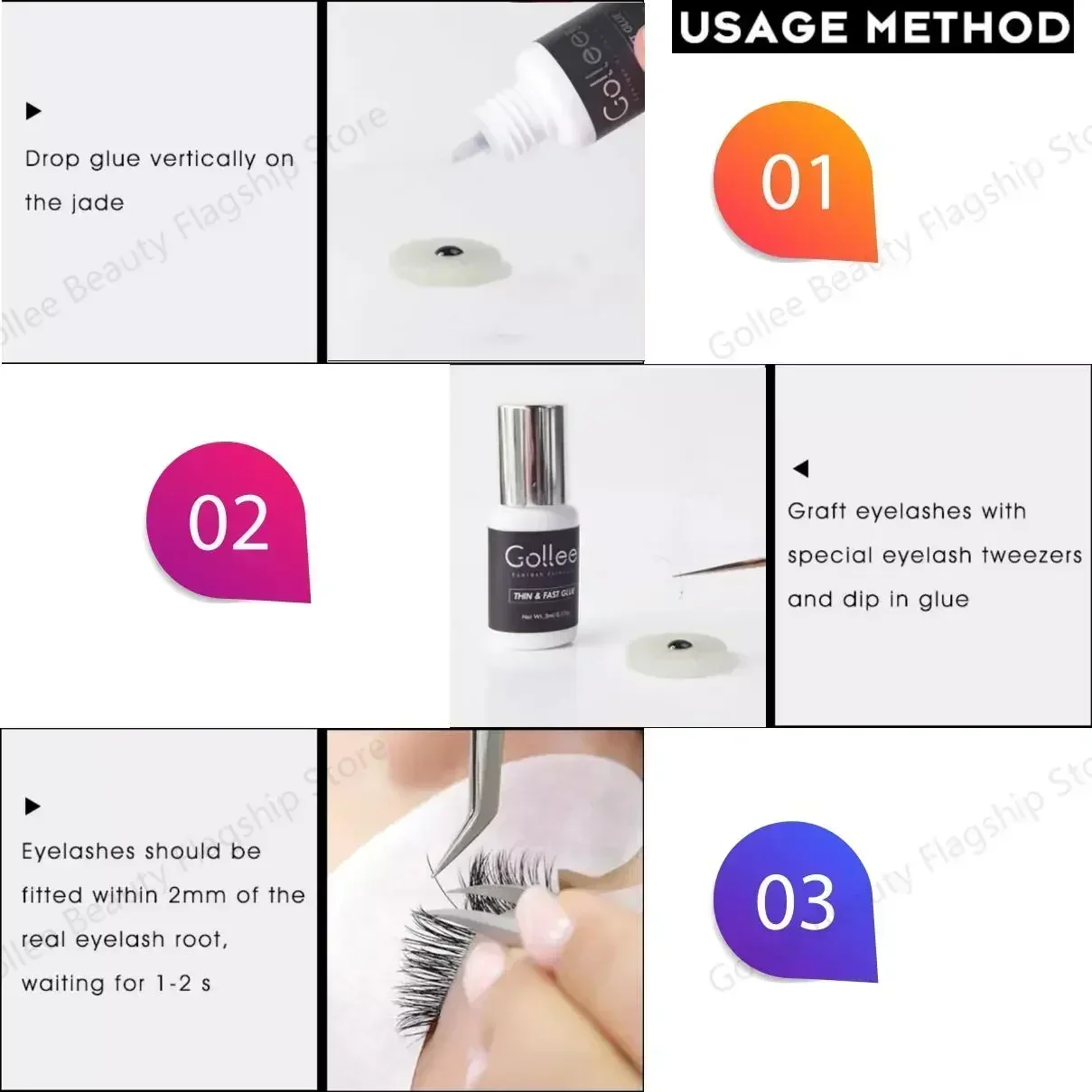 Gollee 5ml Eyelashes Extension Glue Long Lasting Grafting Lashes Glue Quick Drying Adhesive Black Glue No Irritant Makeup Supply