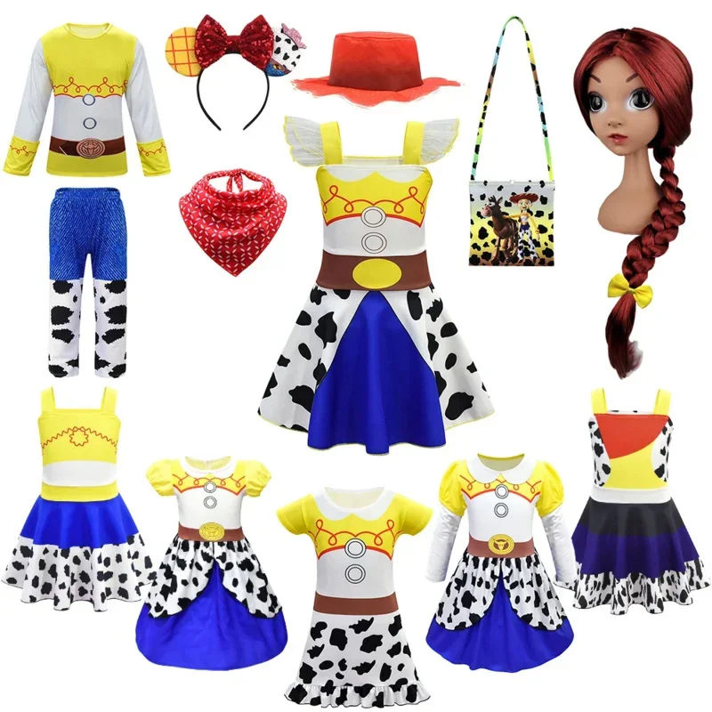 2024 Toy Story Girls Jessie Dress Up Halloween Children Woody Cosplay Costume Party Kids Masquerade Clothes Cowboy Hat Red Scarf