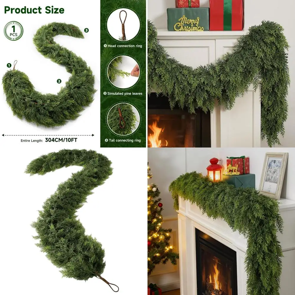 

Гирлянда из кедра высокой плотности 300 листов для рождественских украшений, искусственная гирлянда длиной 10 футов