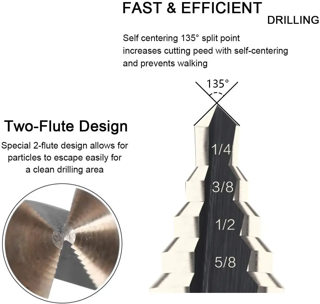 HSS 4241 Cobalt Multiple Hole 50 Sizes Step Drill Set Tools Aluminum Case Metal Drilling Tool for Metal Wood Step Cone Drill Bit