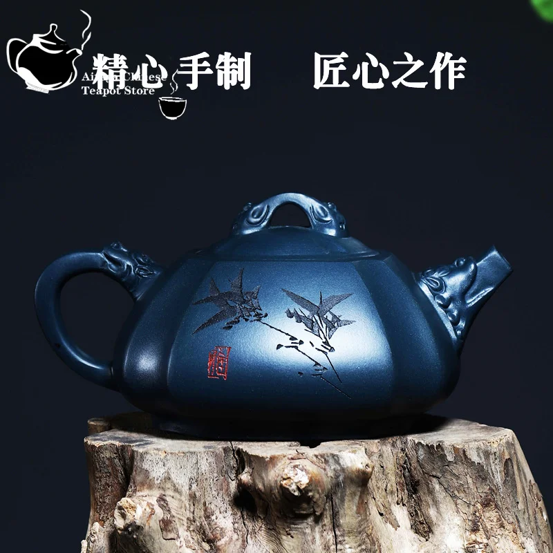 Yixing Handmade Purple Clay Pot, Heaven Green Mud, Fulin Bafang, Kung Fu Tea Set, Chinese Teapot, 300ml