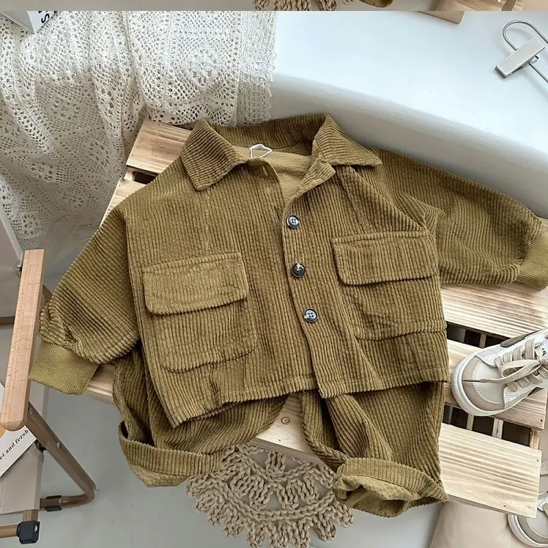 

Spring Autumn Sportswear Suit Tracksuit Teenagers Children Clothing Boys' Clothes Sets Coat+Pants 2PCS/Set Cotton 2025 Khaki