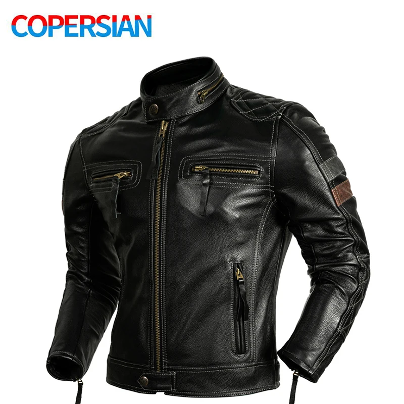 

2023 Vintage Men's Black Leather Jacket for Spring Autumn Genuine Motorcycle Style Natural Cowhide Leather Slim Fit Biker Coat