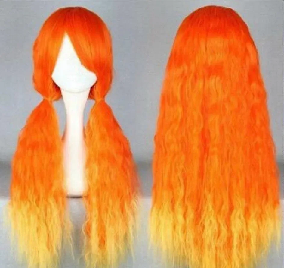 Longo Encaracolado Lolita Cosplay Peruca De Cabelo, Mistura Resistente Ao Calor, Cabelo Festa, Laranja e Amarelo