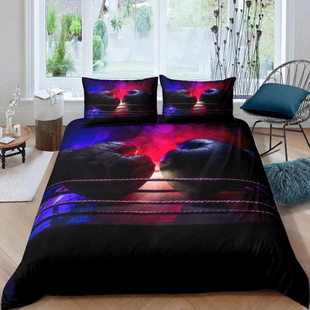 Boxing Duvet Cover Set Sports Games Theme Twin Bedding Set Microfiber Boxing Gloves Athlete Silhouette Queen King Quilt Cover