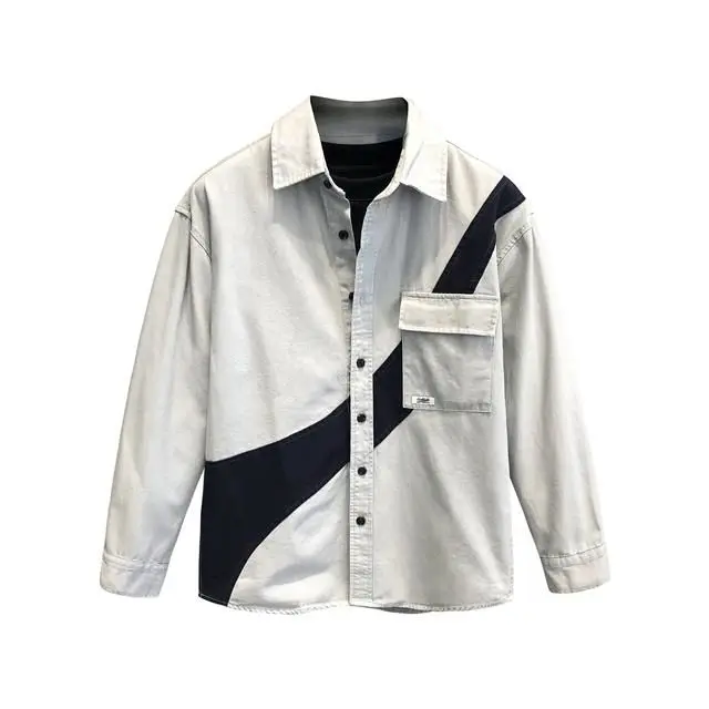 Contrast Color Splicing Workwear Long-sleeved Shirt for Men in Spring and Autumn Casual Handsome Shirt for Men Men's Jacket