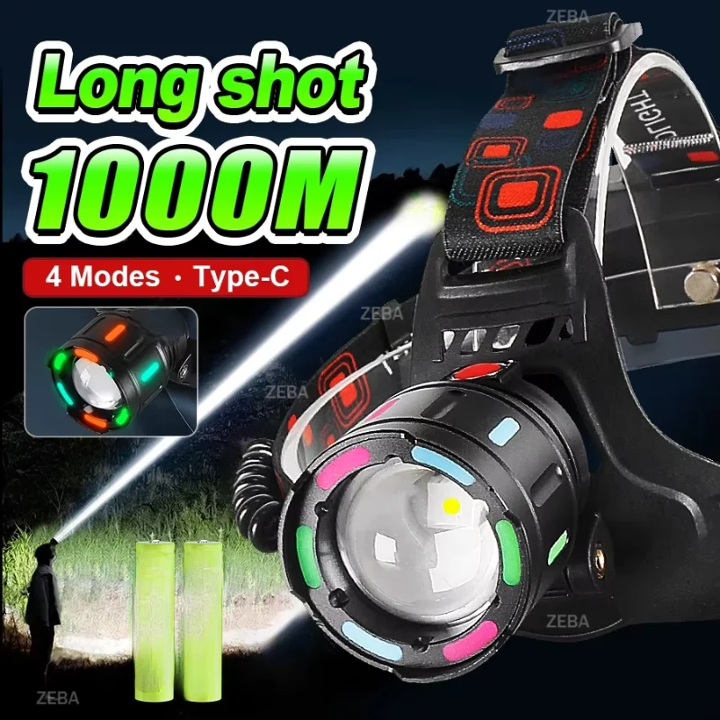 Rechargeable Powerful LED Headlamp with Telescopic Zoomable Headlight Outdoor IP65High Waterproof Work Fishing Cycling Headlight
