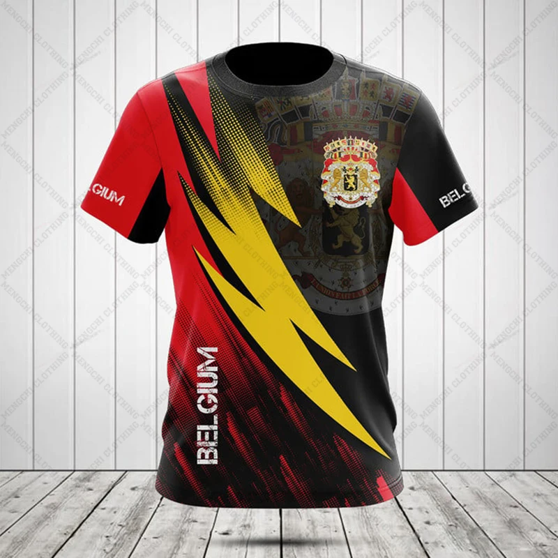 Camisetas con estampado de escudo belga con nombre personalizado de verano, ropa de calle informal Unisex, camisetas de manga corta de gran tamaño con cuello redondo, camiseta de fútbol