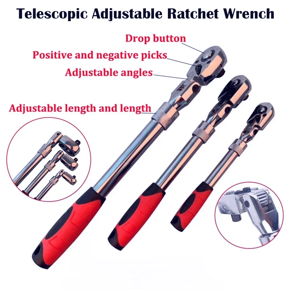 180° Movable Head Spanner Mechanical Workshop Tools For Car Drive 1/4 1/2 Ratchet Wrench 3/8 Telescoping 72 Teeth Socket Wrench