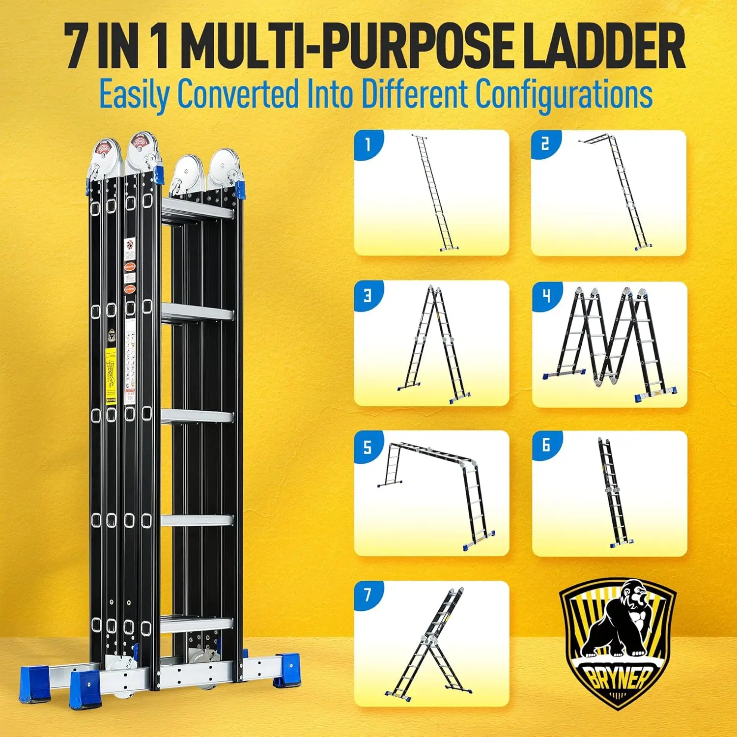 Folding Step Ladder, 19.6ft, 7 in 1 Multi-Purpose Folding Adjustable Telescoping Aluminium Extension Ladders