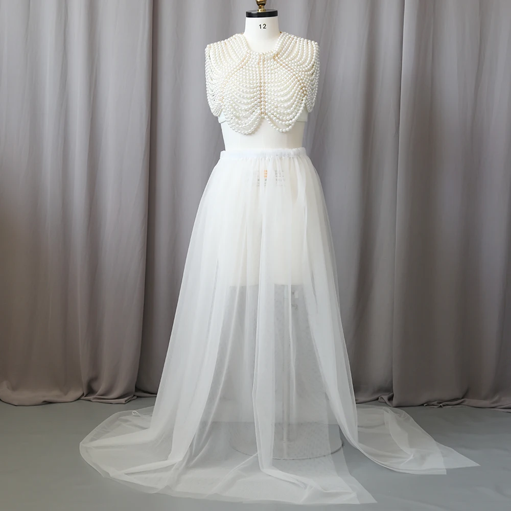 Elegant Maternity Photoshoot Dress and Pearl Shawl Set Pregnancy Tulle Skirt Baby Shower Pregnant Women Photography Accessories