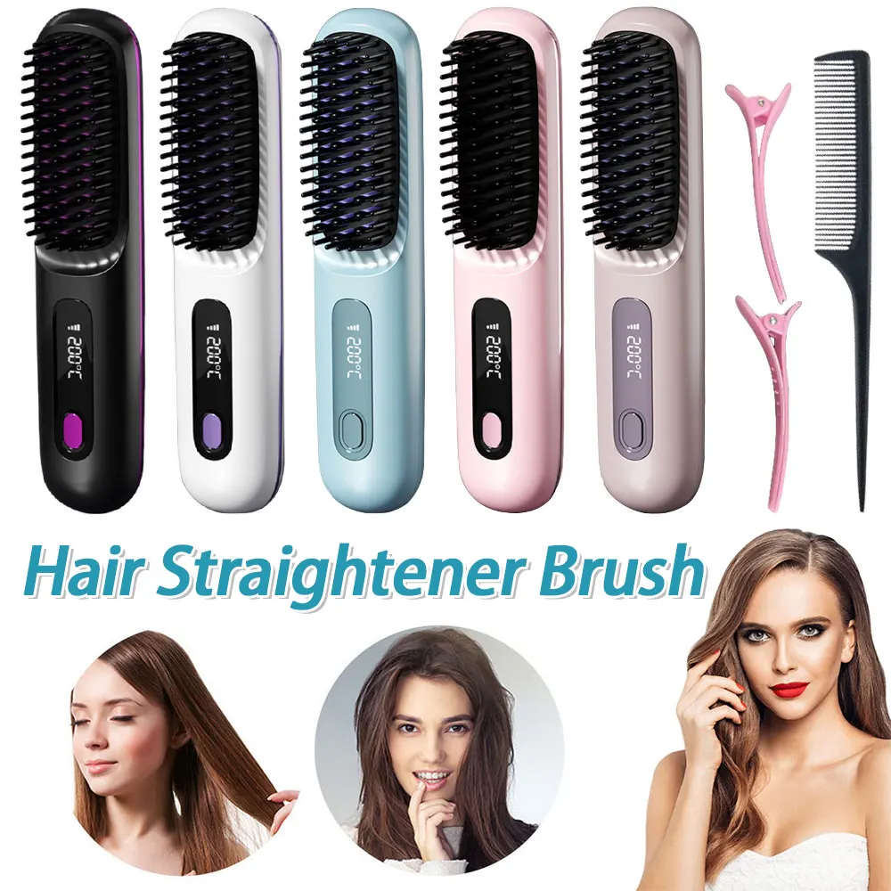 

Cordless Electric Hot Comb Anti-Scald Portable Straightening Brush 3 Temp Settings Hair Straightener Comb Gift for Women