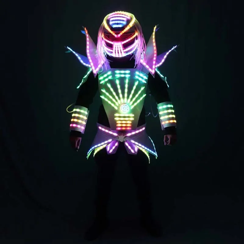 

LED remote control robot armor clothing with helmet RGB lights adjustable lighting performance clothing for stage role-playing