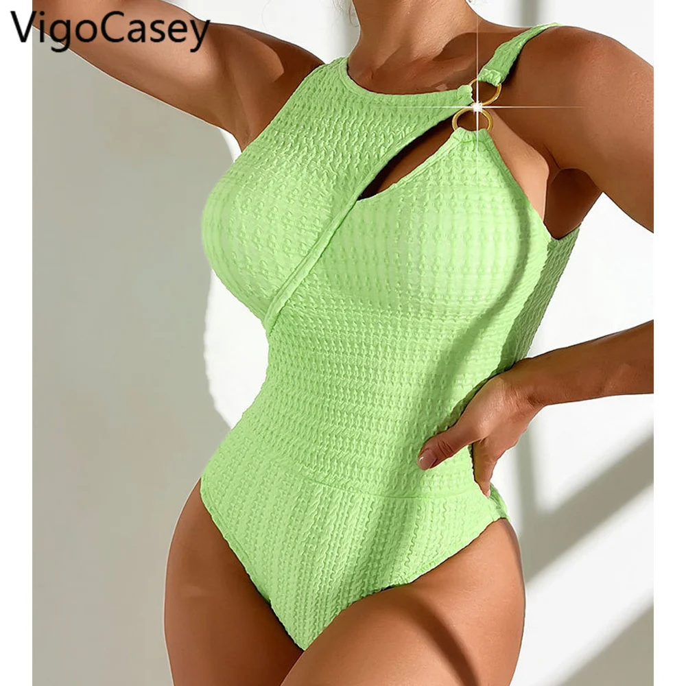 VigoCasey 2025 Solid Ring Patchwork Swimwear Women Sexy Hollow Push UP One Piece Swimsuit Monokini Summer Beach Bathing Suit