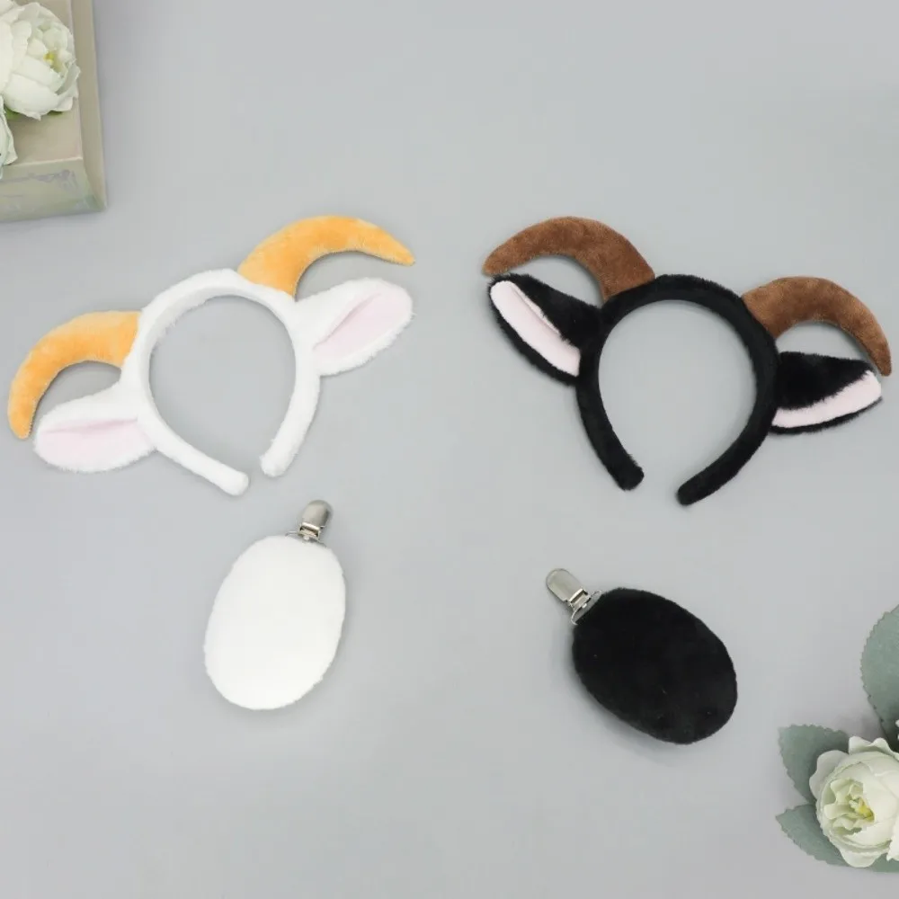 Comfortable Wear Cute Sheep Horn Hair Band Plush Soft Goat Ears Headband Creative Sweet Lamb Cosplay Tail Lolita Accessories