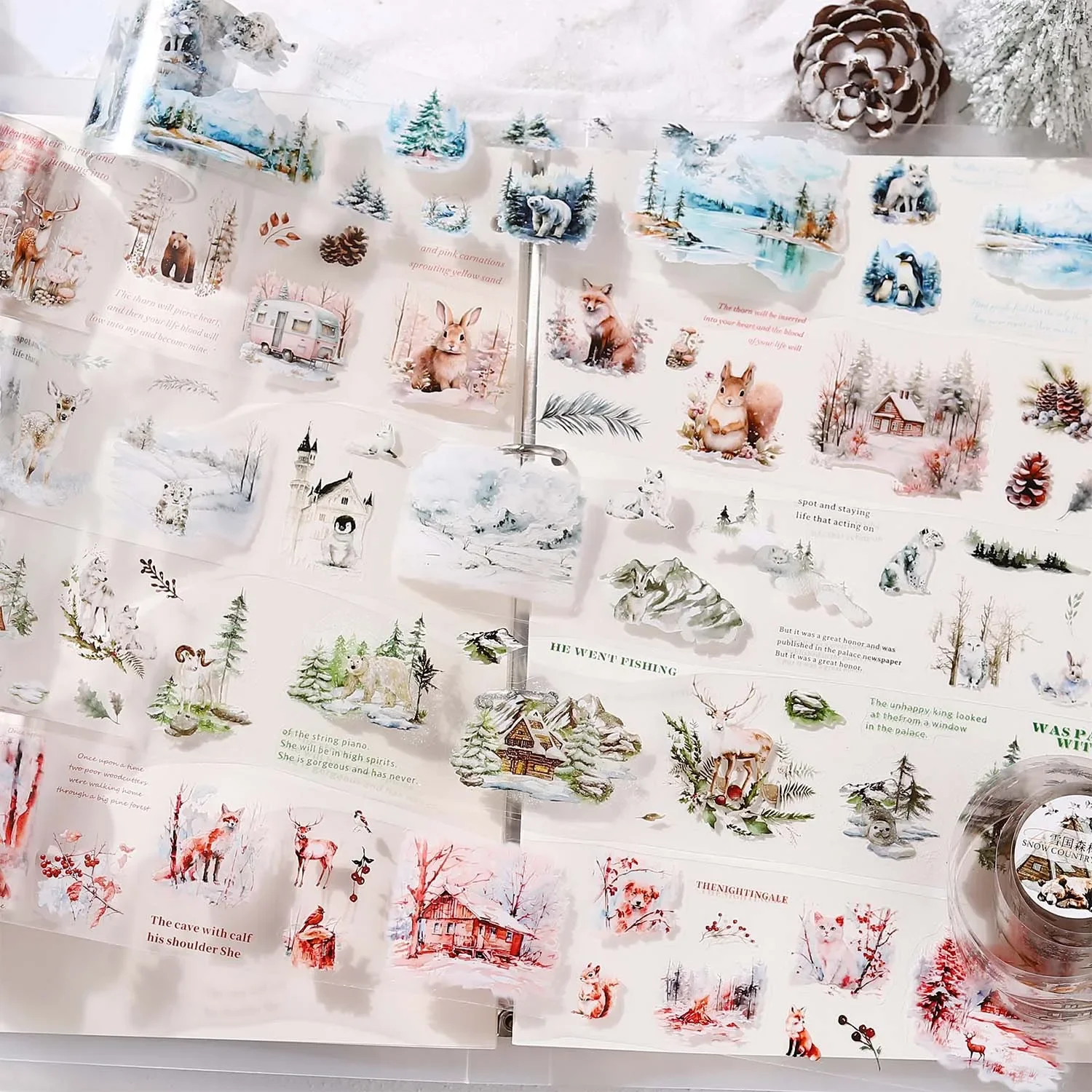 1Pc Snowy Forest Series Masking Washi Tape Winter Animals Handbook Decorative Adhesive Sticker Diy Label Scrapbooking