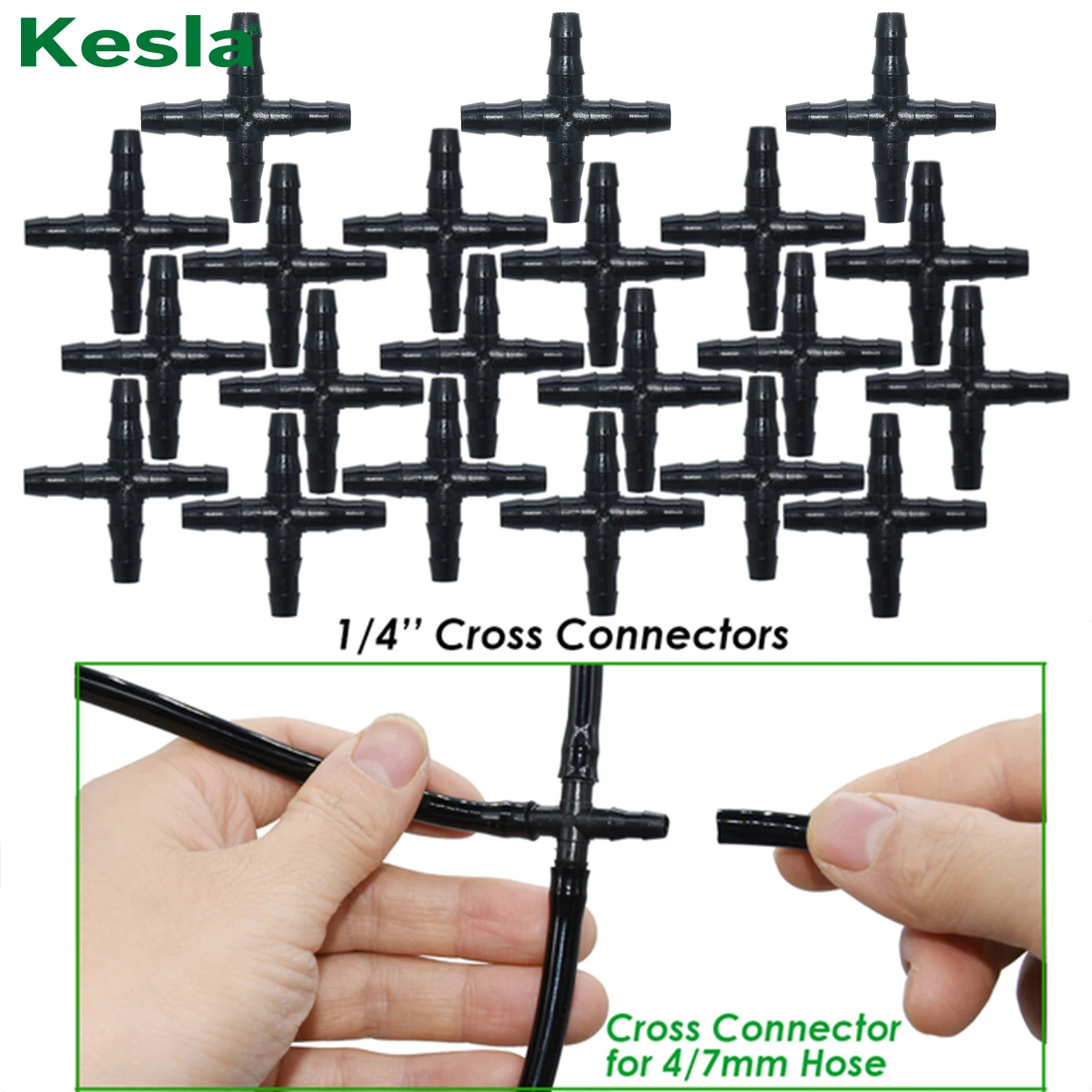 KESLA 10PCS 1/4\'\' Barb Cross Barbed Connector for 4mm Micro Tubing for 4/7mm PVC Hose Garden Irrigation Hose Joint Adapter