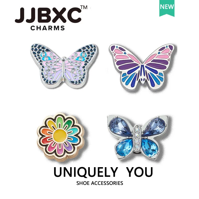 إكسسوارات الأحذية JJBXC CHARM DIY المرح المعدنية على شكل فراشة أحذية مجوهرات على شكل زهرة DIY زينة أحذية عصرية مناسبة للأحذية المتقاطعة