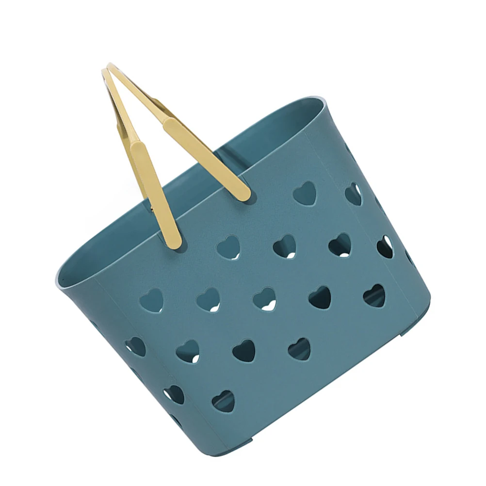 

1pc Heart Shaped Shower Basket Bathroom Storage Container Hollow Design Draining Water Stacking Saving Space Stylish Handle PP