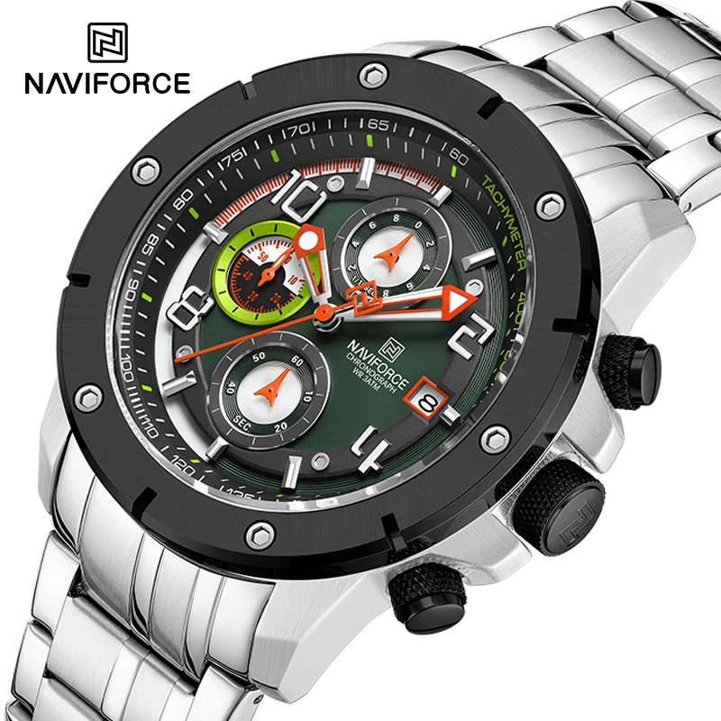 

Часы наручные NAVIFORCE Мужские кварцевые, повседневные трендовые многофункциональные водонепроницаемые из нержавеющей стали, с отображением даты