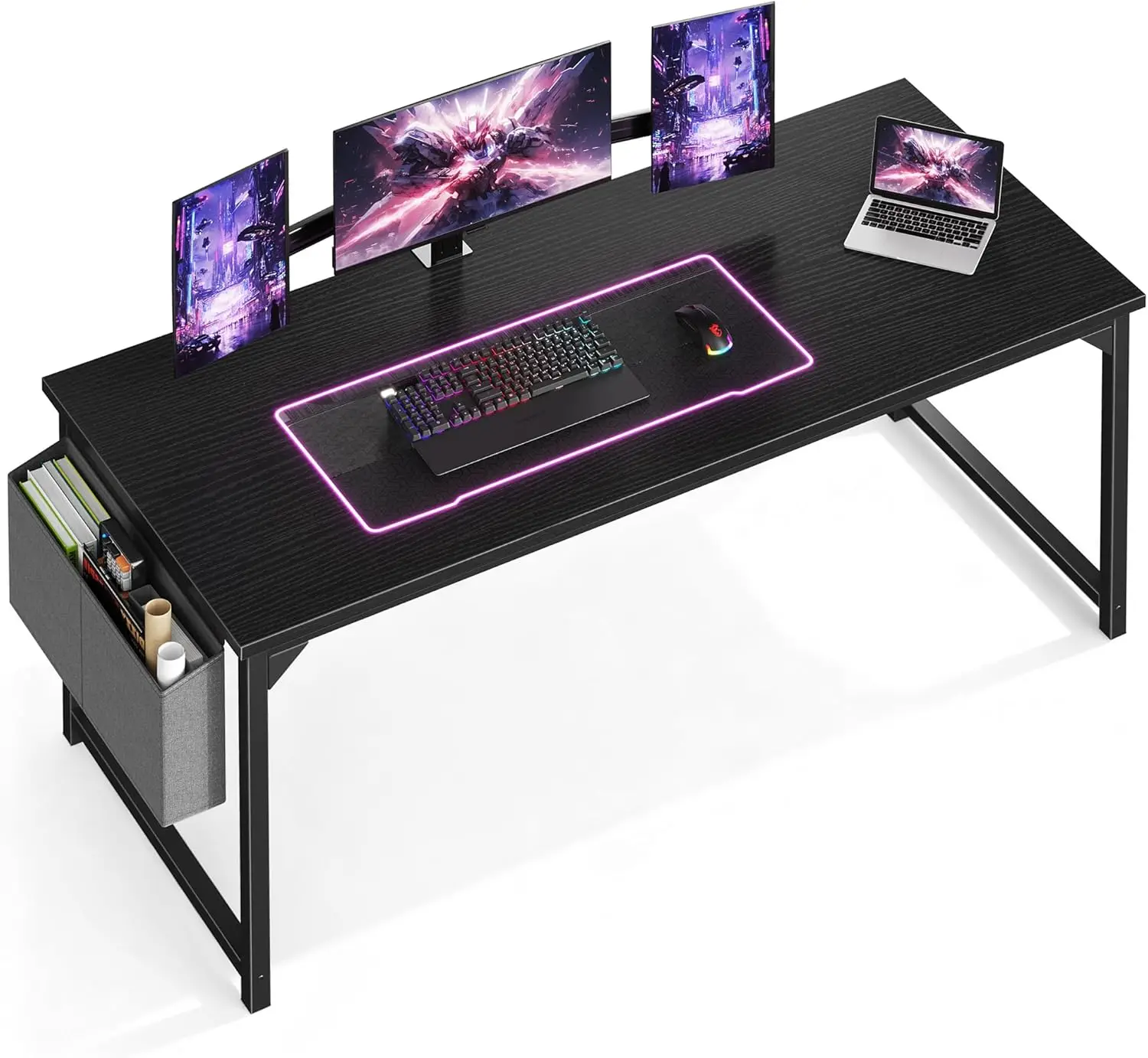 

63-дюймовый компьютерный стол для небольших помещений, игровой офисный рабочий стол с сумкой для хранения, черный, белый, коричневый