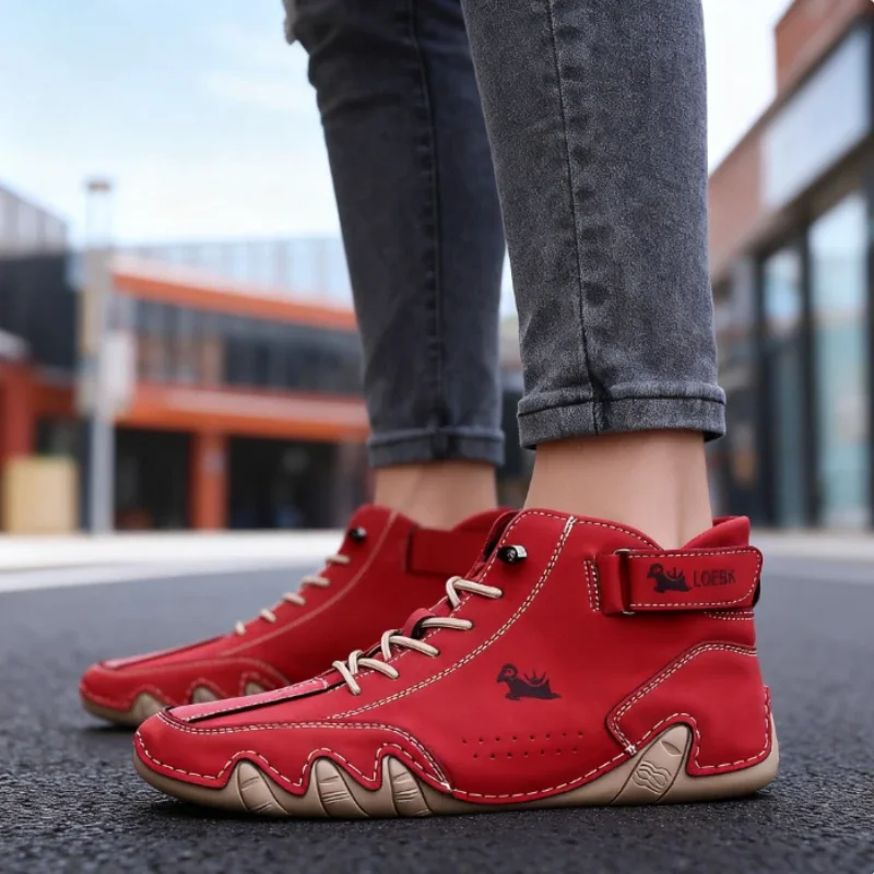 Frühling High Top Damenschuhe Lässige bequeme atmungsaktive Schuhe mit weichen Sohlen Hochwertige Anti-Rutsch-Loafer Herren flache nackte Stiefel