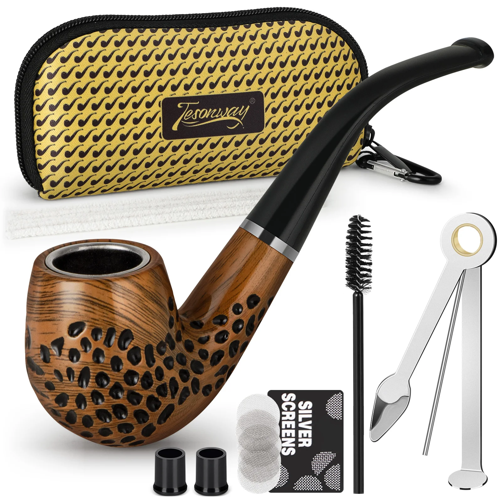 Tesonway Smoking Pipe Set, Resin Pipe with Pipe Pouch, Smoking Accessories, Beginner Pipe Kit