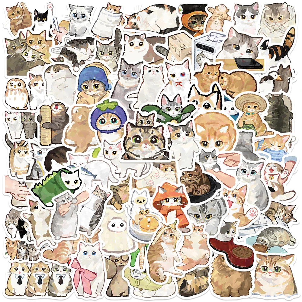 

77pcs Cartoon Cat Graffiti Sticker Cute Funny Decal For Guitar Skateboard Laptop Phone Case DIY Decal Sticker Party Gift