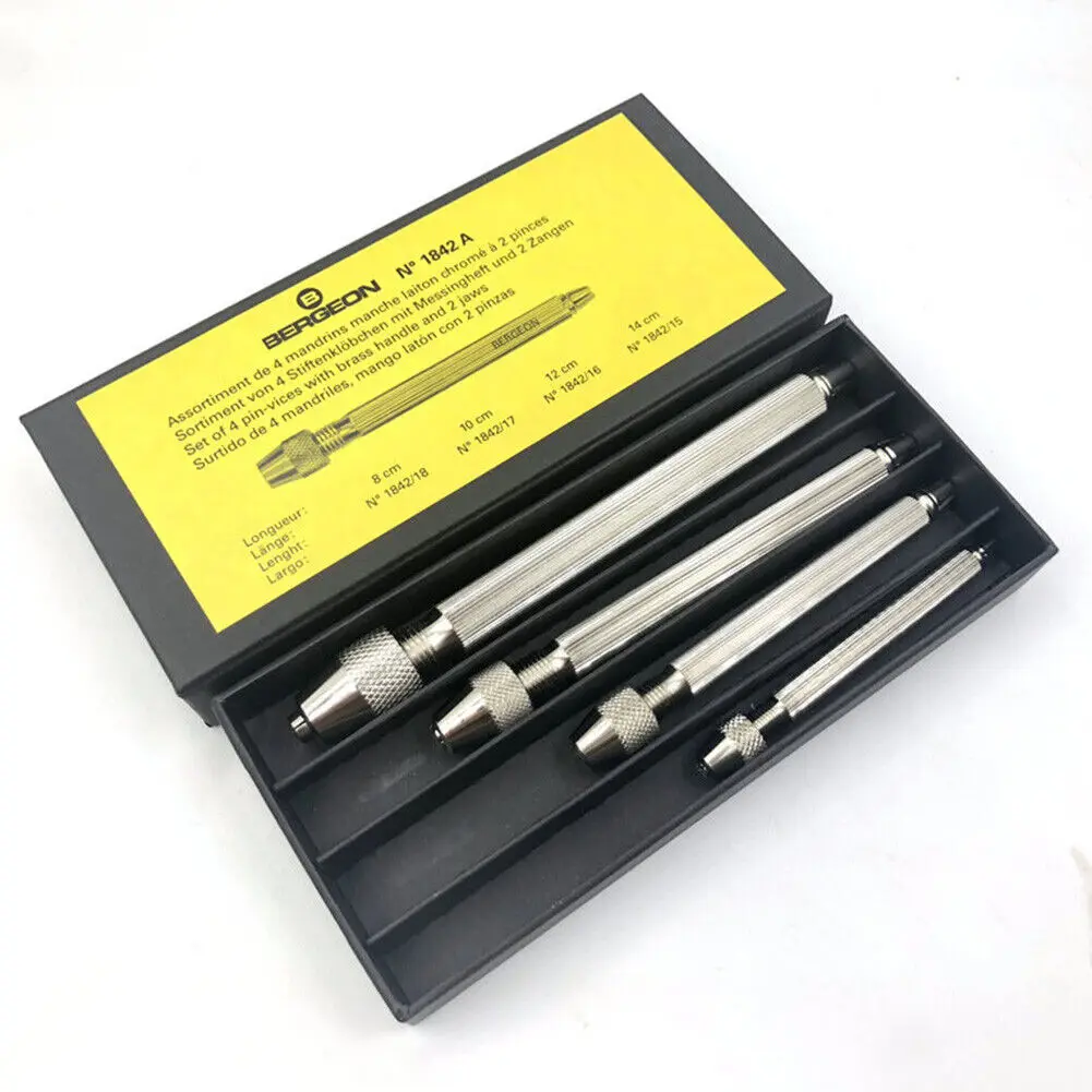 Bergeon 1842-A Set Of 4 Square Head Pin Vices Holders Swiss Tool