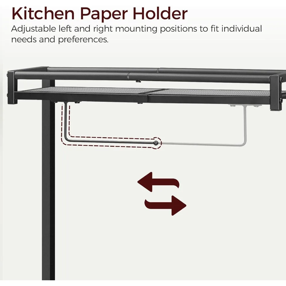 رف تخزين لخبازات التخزين مع حامل ورق مدمج وحامل ميكروويف ومخرج طاقة ومحطة بار قهوة ذات 6 خطافات #4